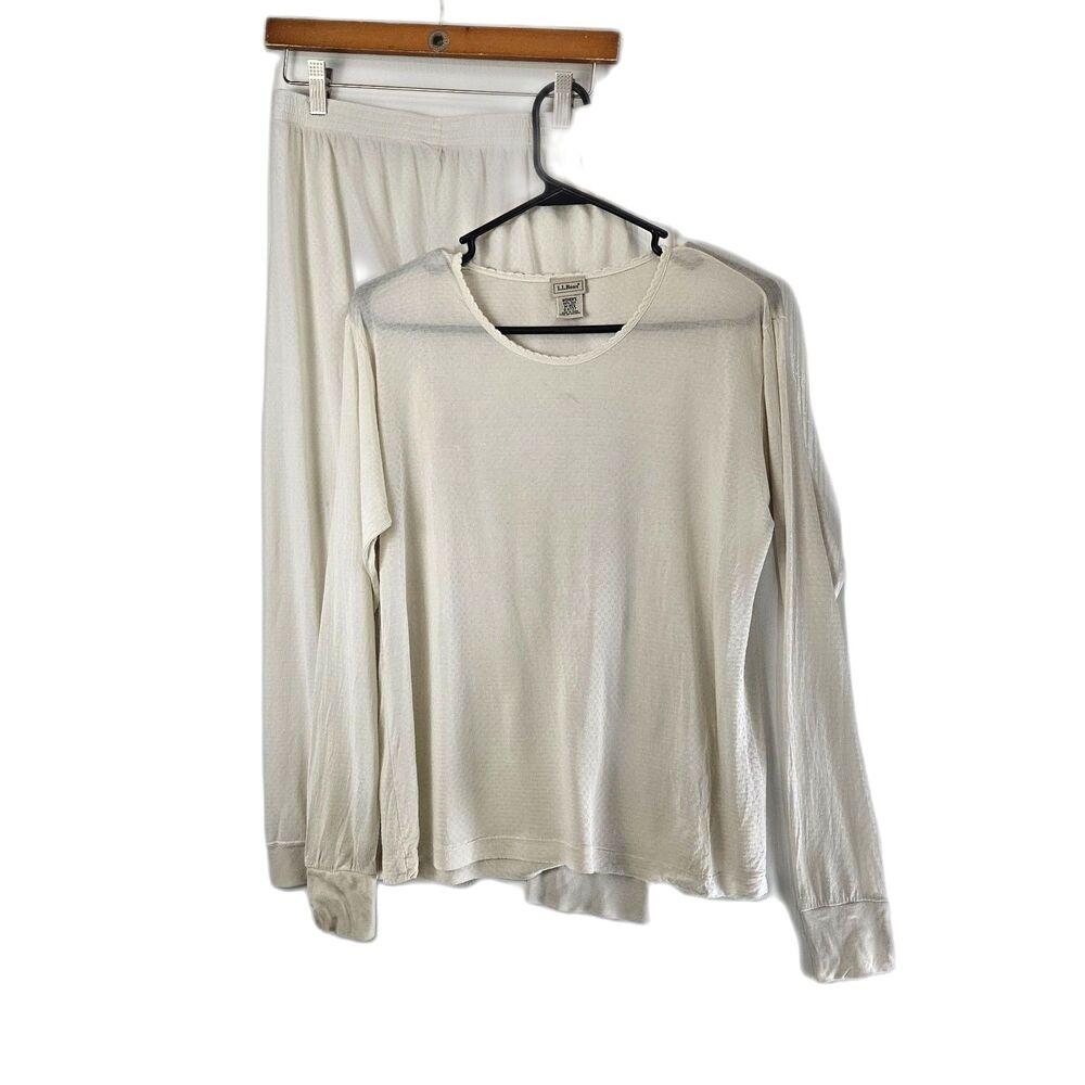 L.L. Bean Silk Base Layer Set Women's M Ivory Textured Pajamas 0 A737
